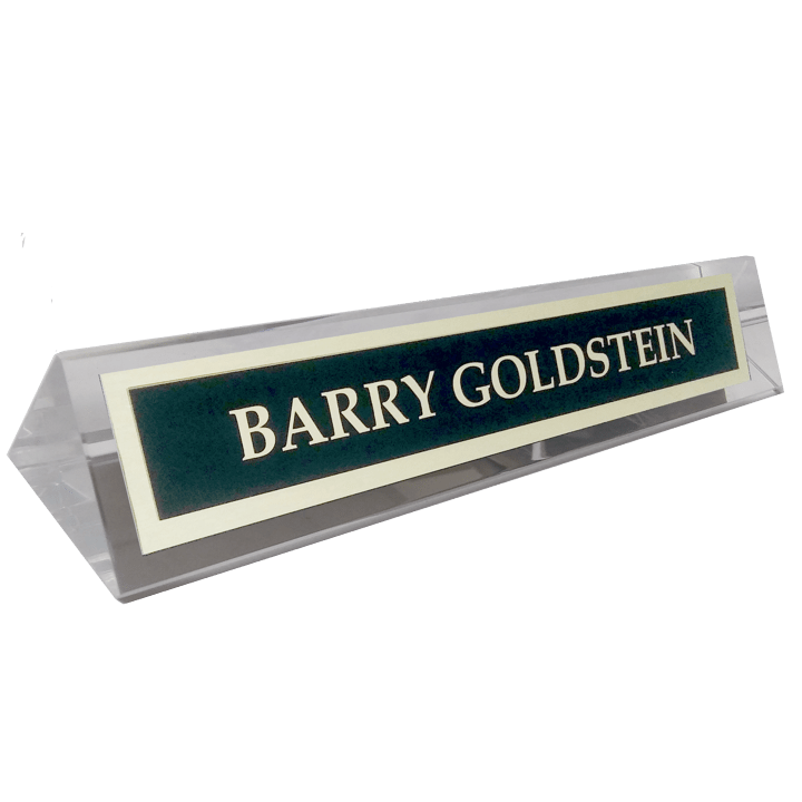 Clear Crystal Name Plate Holder Stand with Metal Name Plate